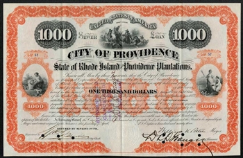 City of Providence Rhode Island Gold Bond 1893 - Signed by Mayor
