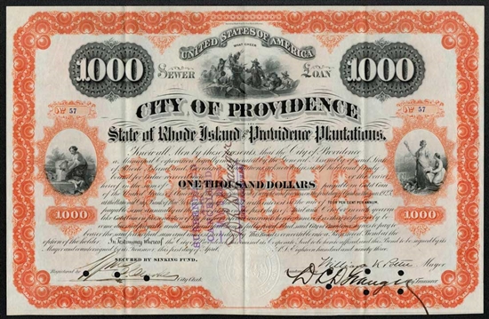 City of Providence Rhode Island Gold Bond 1893 - Signed by Mayor