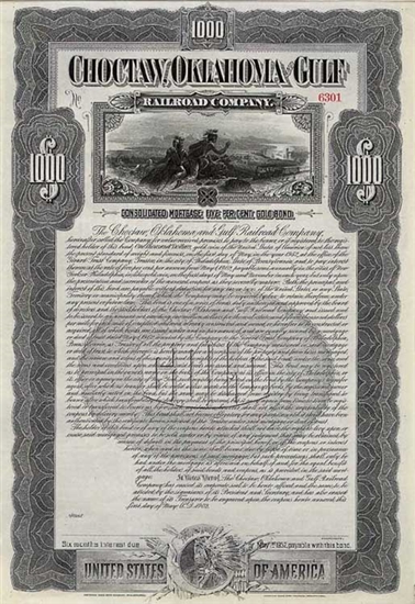 Choctaw, Oklahoma and Gulf Railroad Co Bond - 1902