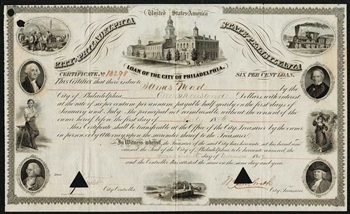 Loan of the City of Philadelphia Bond Certificate - 1857