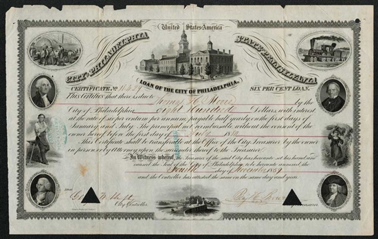 Loan of the City of Philadelphia Bond Certificate - 1884