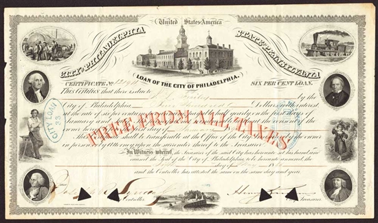 Loan of the City of Philadelphia Bond Certificate - 1866