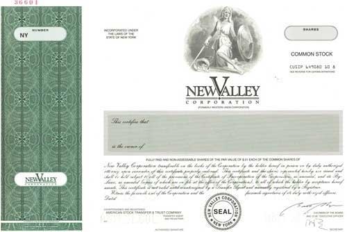New Valley Corp Specimen Stock Certificate