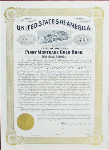 1893 State of Montana Gold Bond