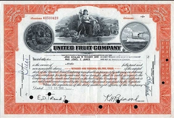 United Fruit Company Stock Certificate - Chiquita Bananas