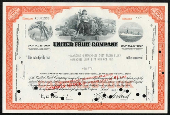 United Fruit Company Stock Certificate - Chiquita Bananas