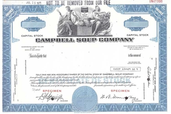 Campbell Soup Company Specimen Stock Certificate - 1971