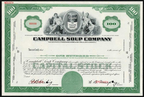 Campbell Soup Company Specimen Stock Certificate