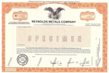 Reynolds Metals Company Specimen Stock Certificate - Reynolds Wrap