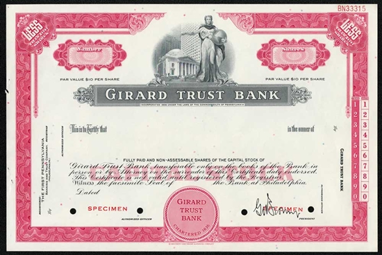 Girard Trust Bank Stock Certificate