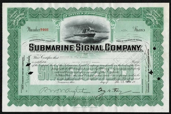 Submarine Signal Company Stock Certificate - Raytheon
