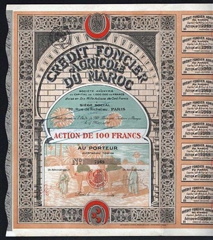 Credit Foncier Agricole Du Maroc Bearer Bond - 1920