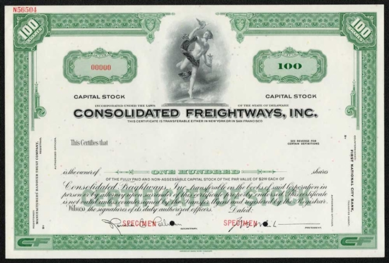 Consolidated Freightways Specimen Stock Certificate