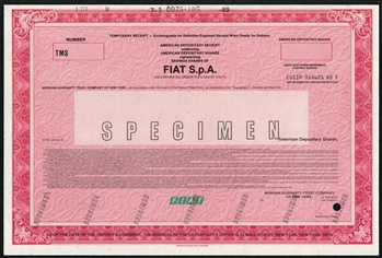 Fiat Specimen Stock Certificate - Italian Auto Manufacturer