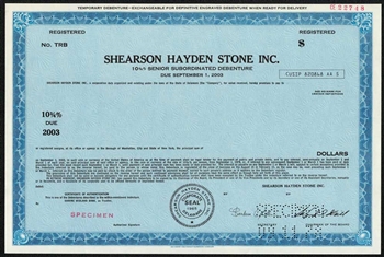 Shearson Hayden Stone Specimen Bond - 1978