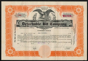 Detachable Bit Company Stock Certificate  - 1939