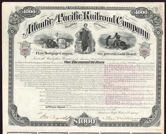 Atlantic and Pacific Railroad Company Gold Bond - 1880