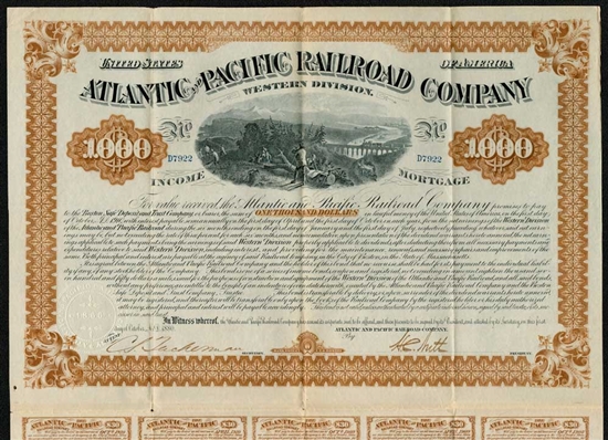 Atlantic and Pacific Railroad Co Bearer Bond - 1880