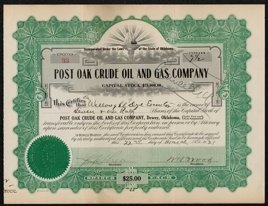 Post Oak Crude Oil and Gas Company - 1921 - Oklahoma Oil