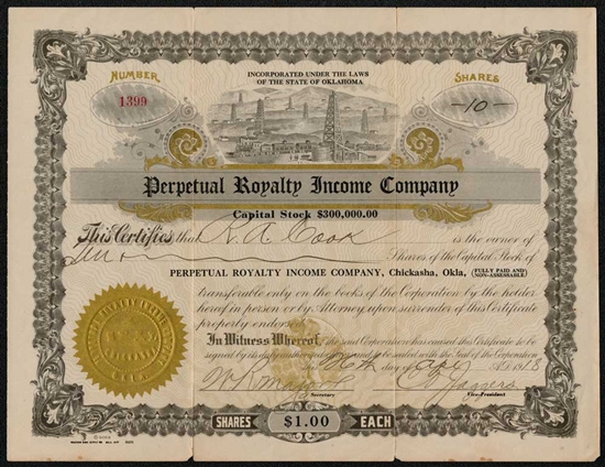 Perpetual Royalty Income Company - 1918 -  Oklahoma Oil