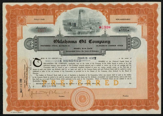 Oklahoma Oil Company Stock Certificate  - 1918
