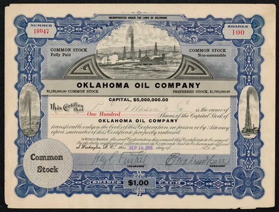 Oklahoma Oil Company Stock Certificate  - 1916