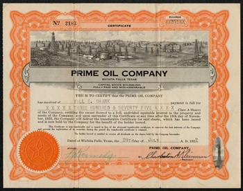 Prime Oil Company - 1922 - Wichita Falls, Texas