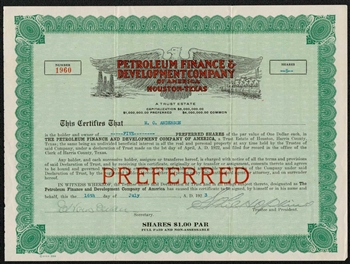 Petroleum Finance & Development Co - Houston, Texas - 1923