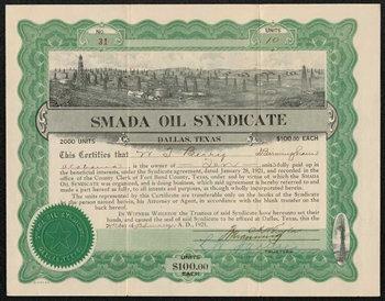 SMADA Oil Syndicate - 1921 - Dallas, Texas