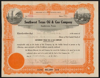 Southwest Texas Oil & Gas Co - 1923 - Sanderson, Texas