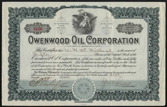 Owenwood Oil Corp - 1921 - Fort Worth, Texas