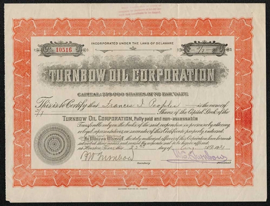 Turnbow Oil Corp - 1921 - Houston, Texas