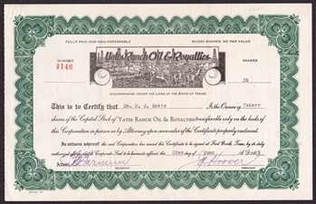 1928 Yates Ranch Oil & Royalties Stock | Great Texas Oil Field Discovery