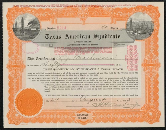 Texas American Syndicate - 1923 - Texas Oil