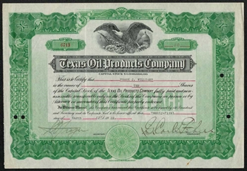 Texas Oil Products Stock Certificate  - 1922