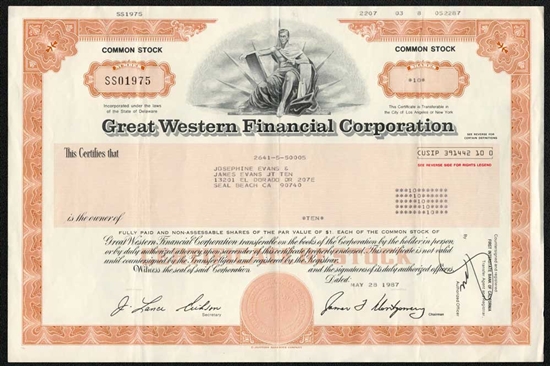 Great Western Financial Stock Certificate