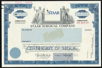 Staar Surgical Co. Specimen Stock Certificate