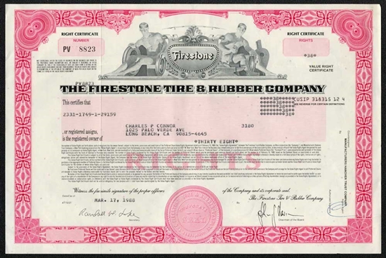 The Firestone Tire & Rubber Company Rights Certificate