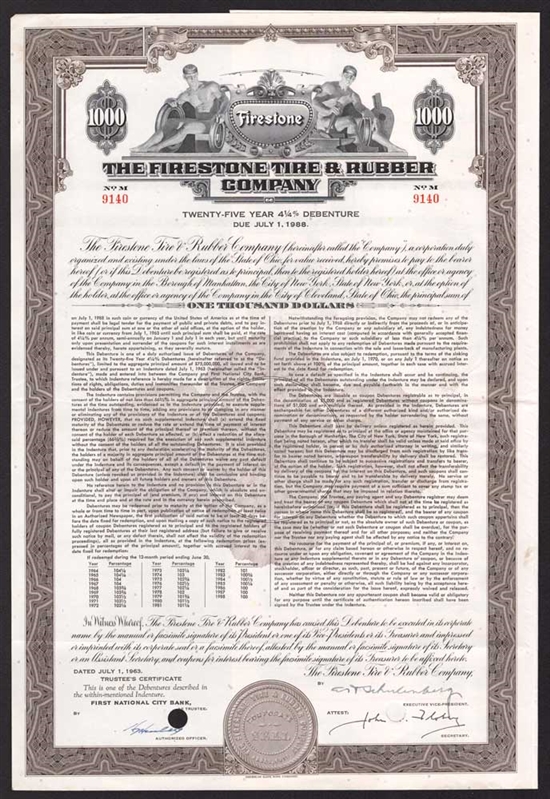 The Firestone Tire & Rubber Company $1000 Bond - 1963