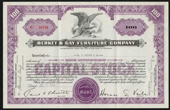 Berkey & Gay Furniture Company - Issued to E.F. Hutton & Co