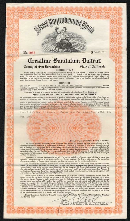 Street Improvement Bond- San Bernardino County, CA