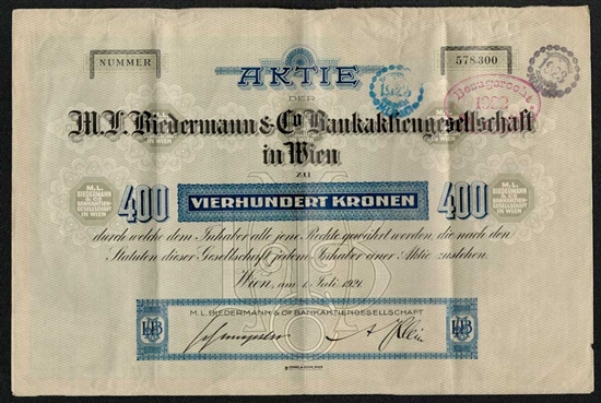 ML Biedermann & Co Bank - 1921 - Vienna