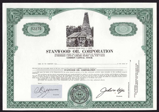 Stanwood Oil Corp Stock Certificate - Unissued