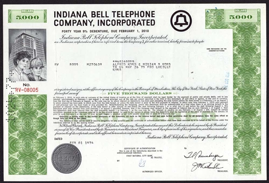 Indiana Bell Telephone Company $5000 Bond (Ameritech)