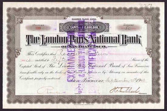 The London Paris National Bank of San Francisco - 1908