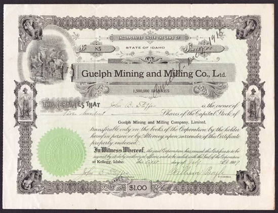 Guelph Mining and Milling Co., Ltd Stock Certificate