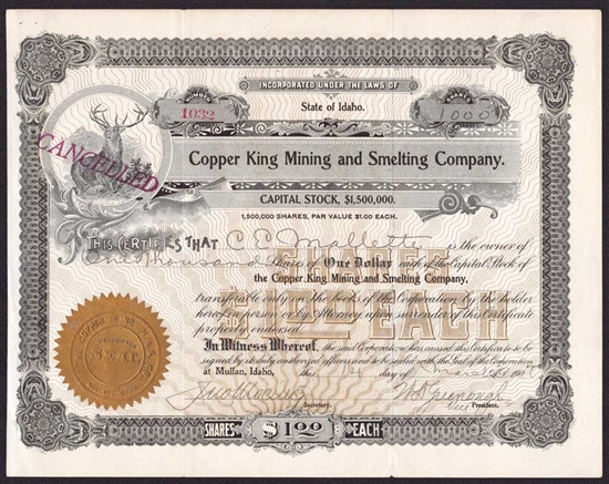 Copper King Mining and Smelting Company  - Idaho