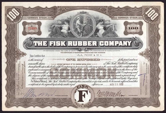 The Fisk Rubber Company Stock Certificate - 1932