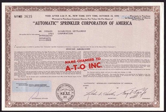 The Automatic Sprinkler Corp of America - 1968