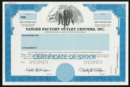 Tanger Factory Outlet Centers, Inc. Specimen Stock Certificate
